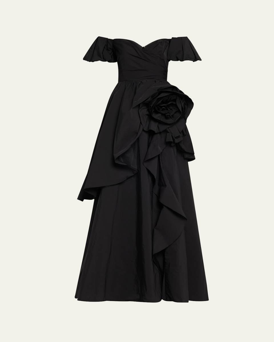Off-Shoulder Ruffle Taffeta Gown